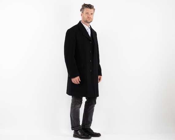 Schwarzer Herren Mantel aus Wollmischung, Größe L Vintage
