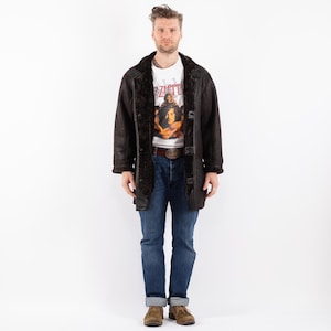 90&#39;s Men Brown Sheepskin Coat, Size M Vintage Shearling Coat, Retro Leather Coat, Men Leather Coat, Rugged Western Sheep Coat, Mens Clothing