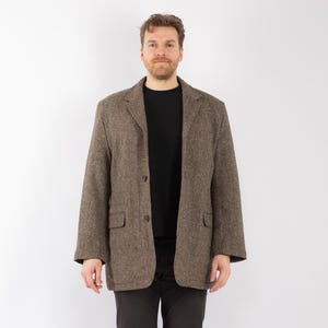 90s Mens Oversized Tweed Jacket, Men Size XL/XXL Tweed Blazer, Retro Wool Jacket, Heritage Outerwear, Beige Wool Jacket, Vintage Wool Blazer