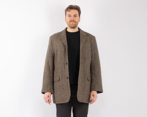 90s Oversized Tweed Blazer: Vintage Beige Wool Jacket (XL/XXL) - Etsy