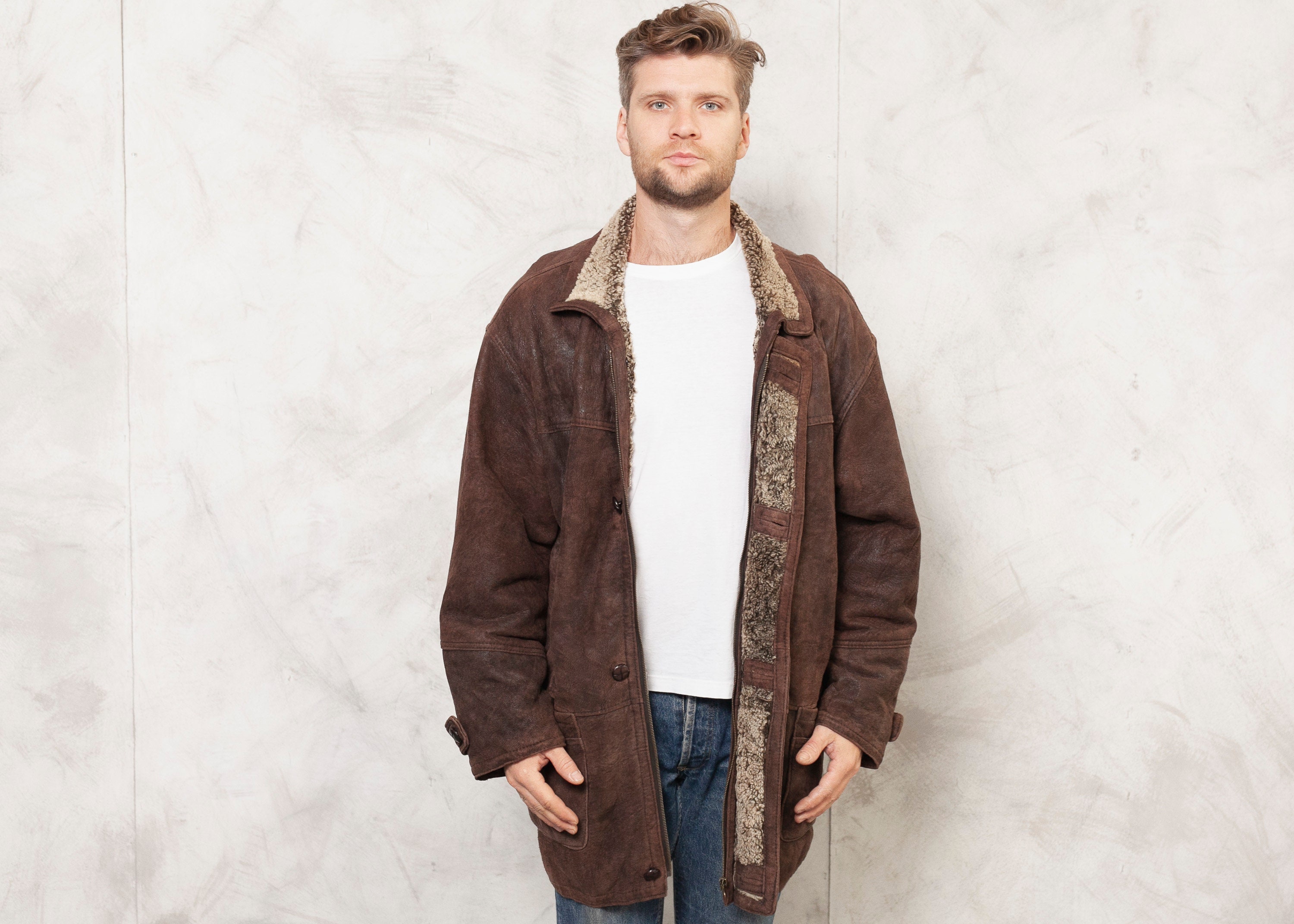 mens sheepskin coat asos