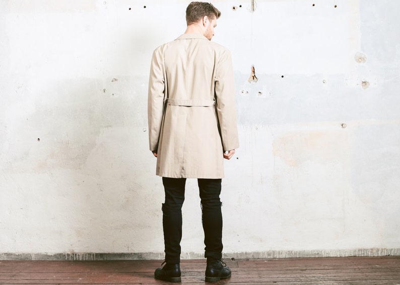 Men TRENCH Coat . Vintage 1980s BEIGE Belted Long Jacket Mens - Etsy