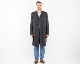 70s Gray Military Style Trench Coat, Vintage Office Coat, Men's Size L
