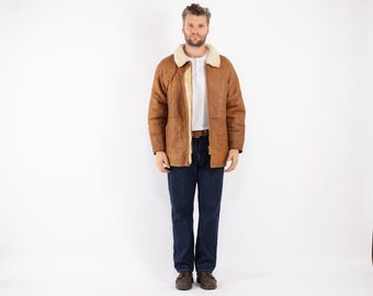 Veste homme en peau de mouton des années 70, veste en peau de mouton vintage taille M/L, vêtements pour hommes, veste rétro en mouton western, démodé, BetaMenswear