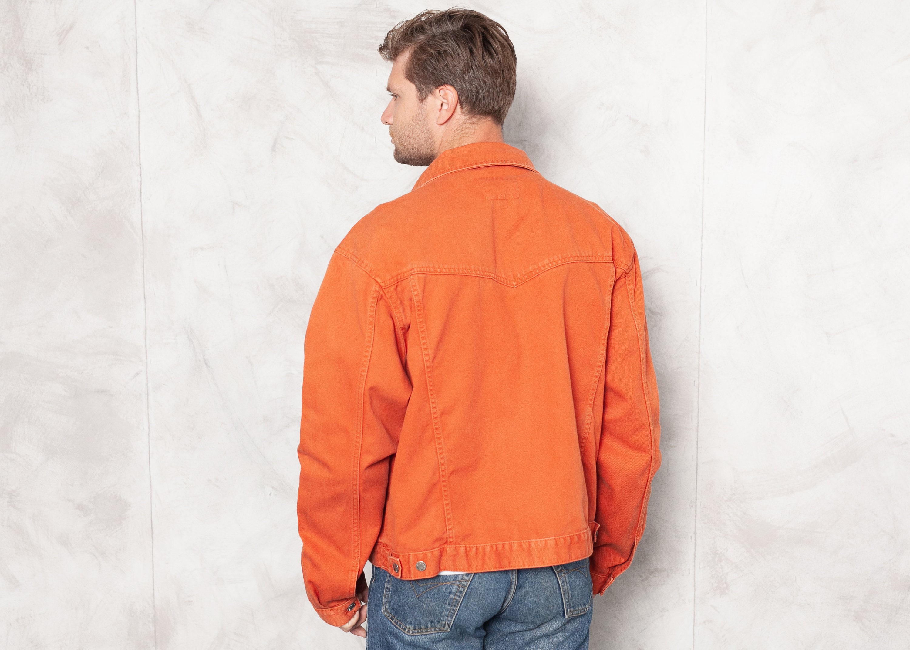 orange denim jacket mens