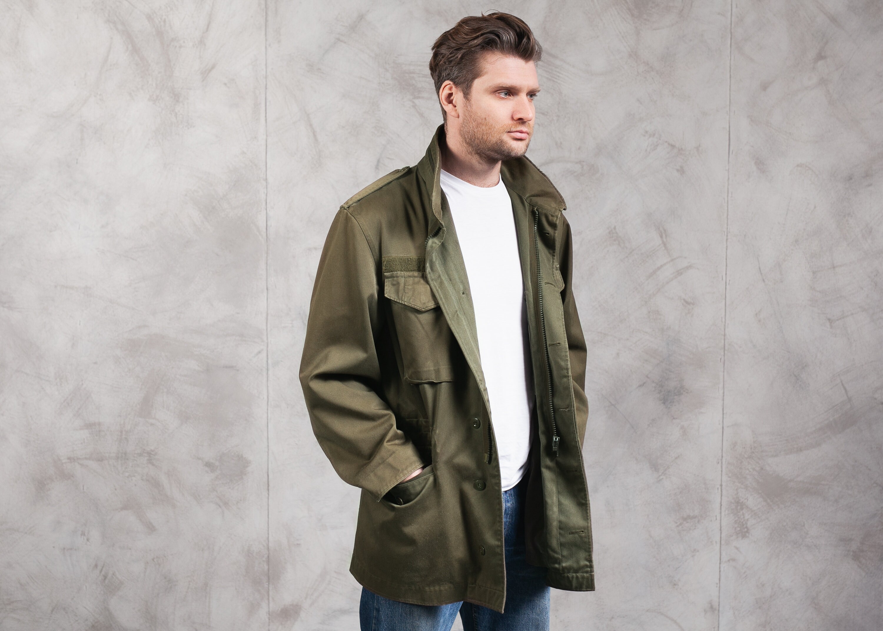 Vintage 90s Austrian Army Parka . 1990s Military Surplus Coat Khaki