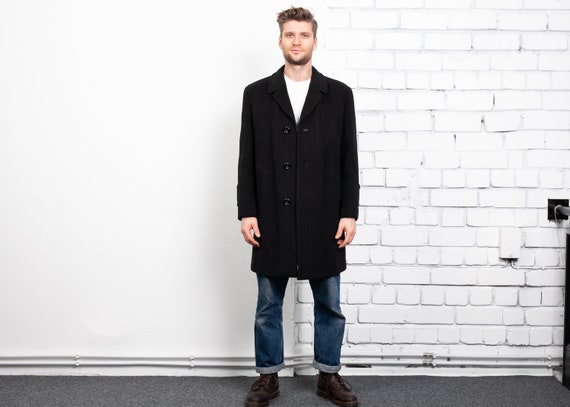 Dark Grey Wool Coat . Vintage 1970s Top Coat Wool