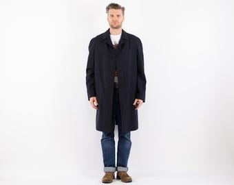 70s Blue Cotton Mac Coat, Vintage Layering Coat, Men's Size L