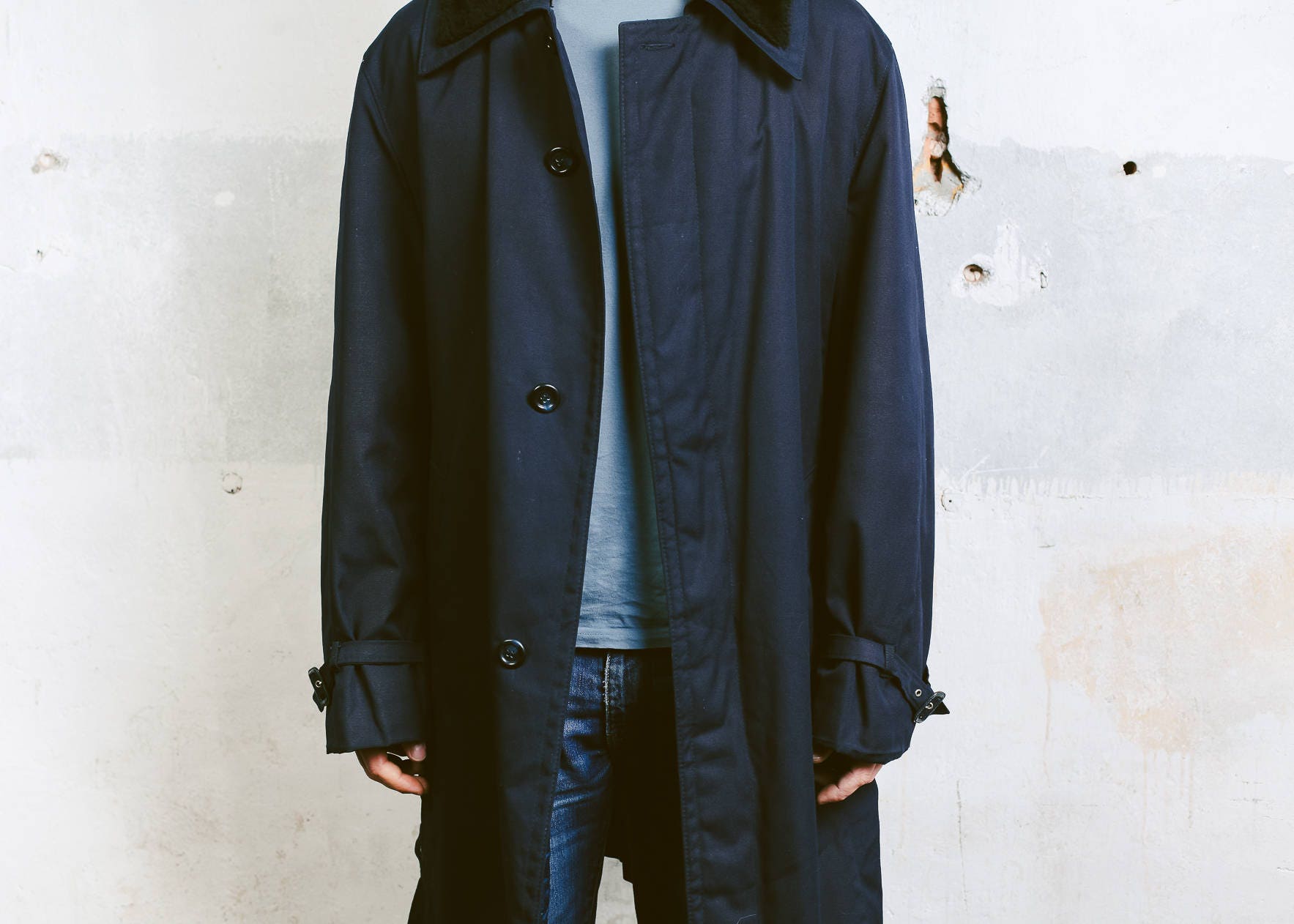 Men's Long Parka Coat . Long Oversized Jacket Faux Fur Collar Vintage