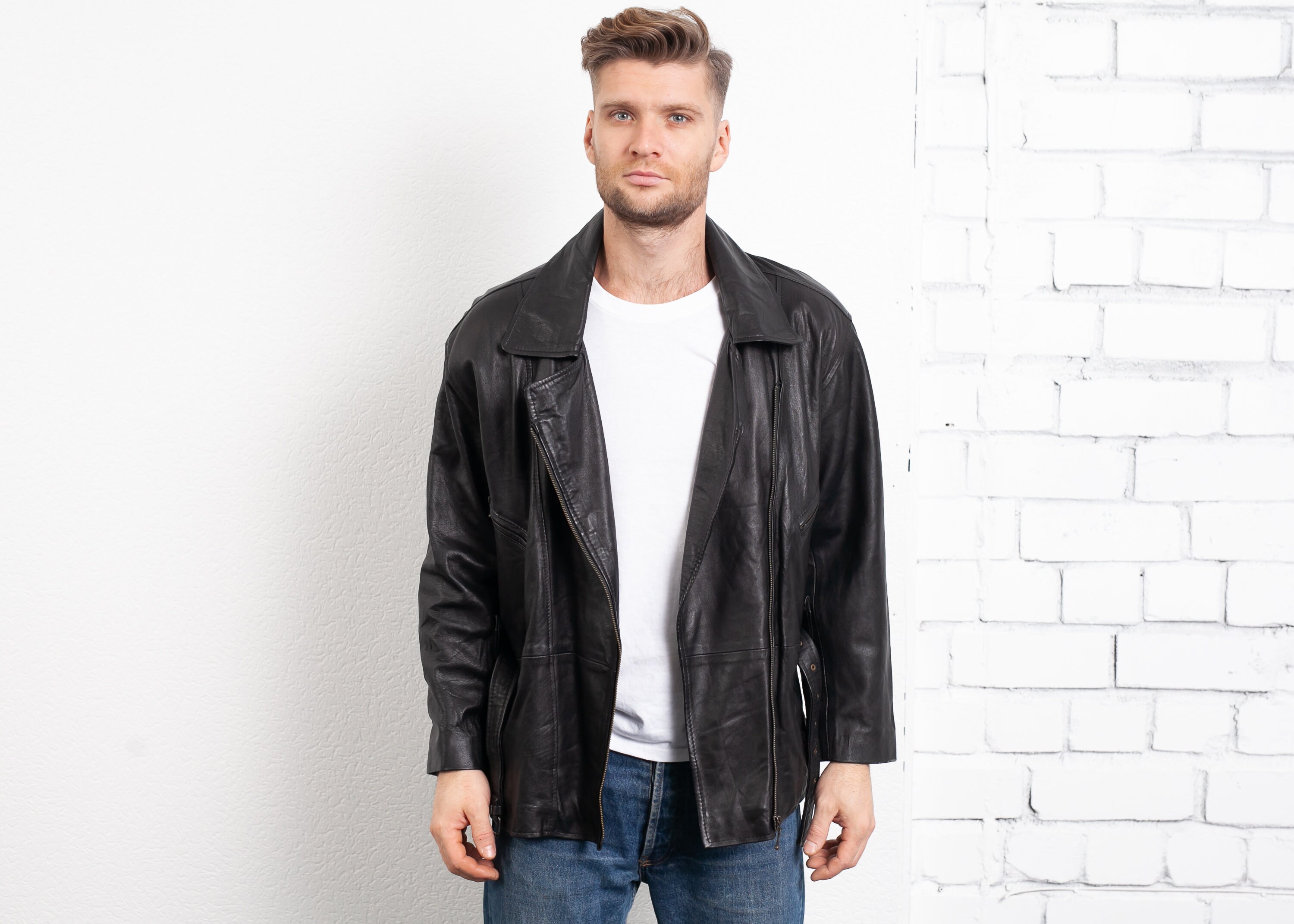 side zip leather jacket