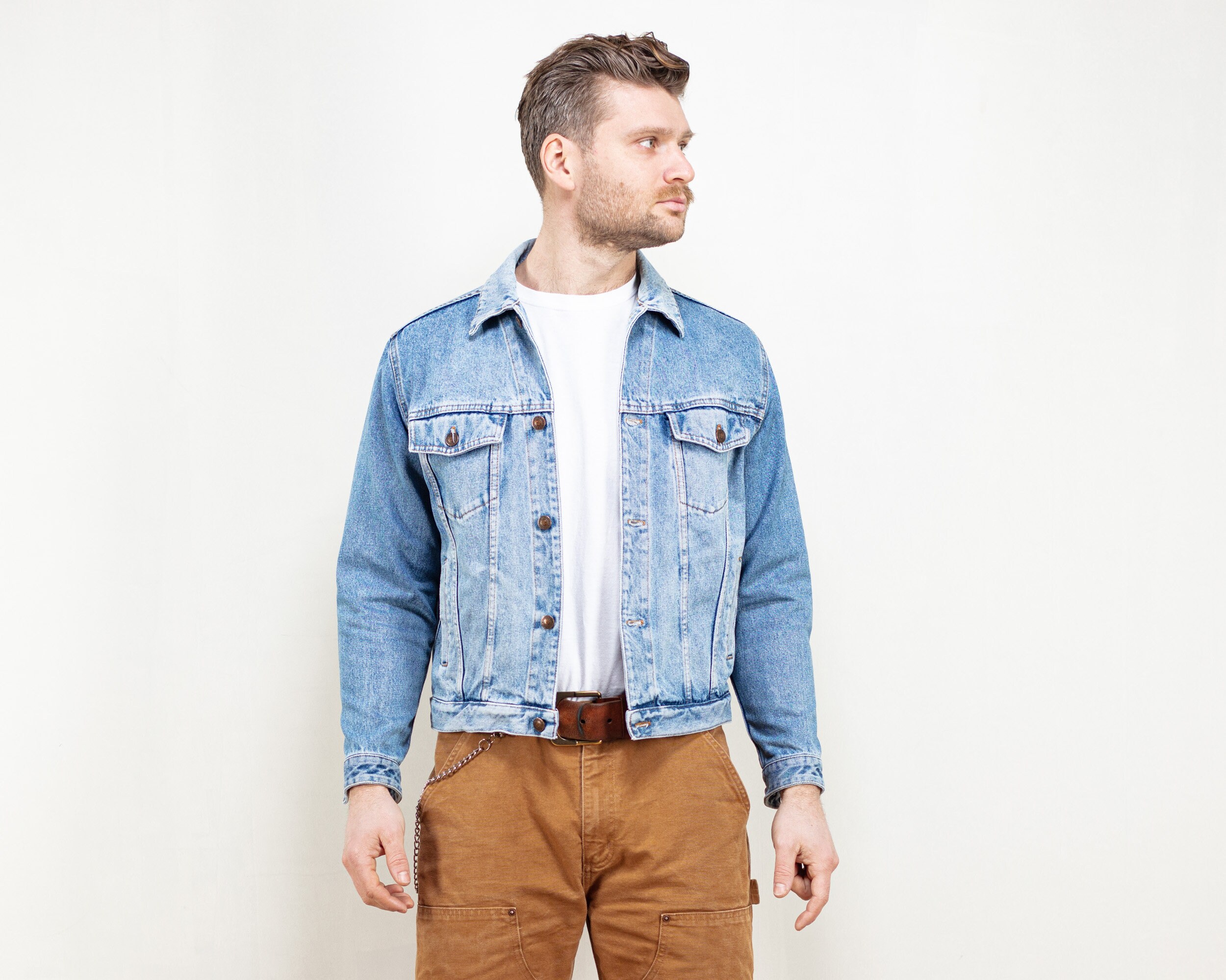 Vintage Men Denim Jacket jean faded 