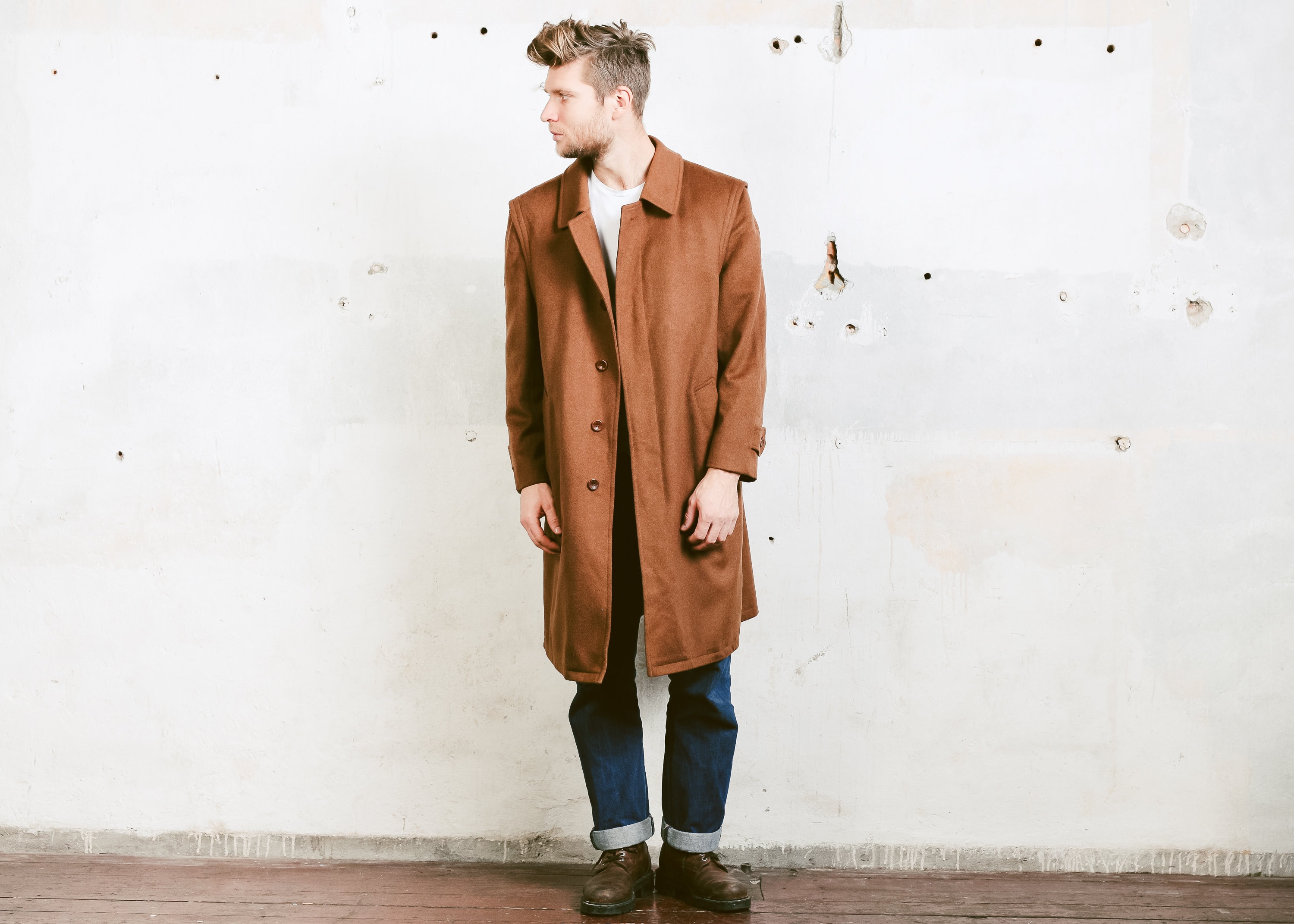 Loden Wool Overcoat . Vintage 80s Overcoat Brown Wool Long Coat Winter ...