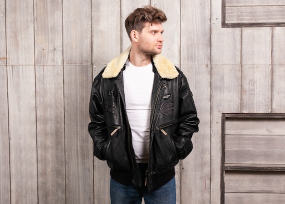 Nickelson Leather Bomber Jacket . Men's Vintage 90s Aviator Jacket