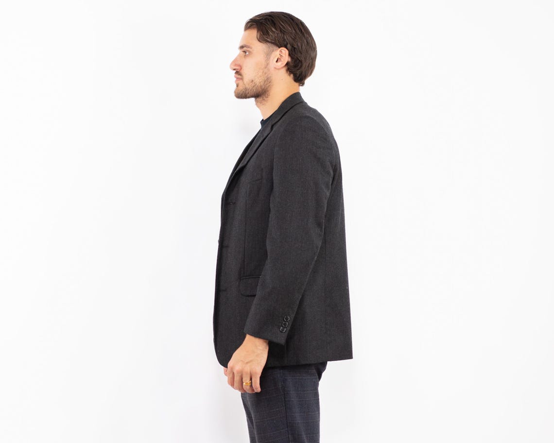 90s Vintage Gray Wool Blazer, Retro Sport Coat, Men's Size M, foto 2 di 5