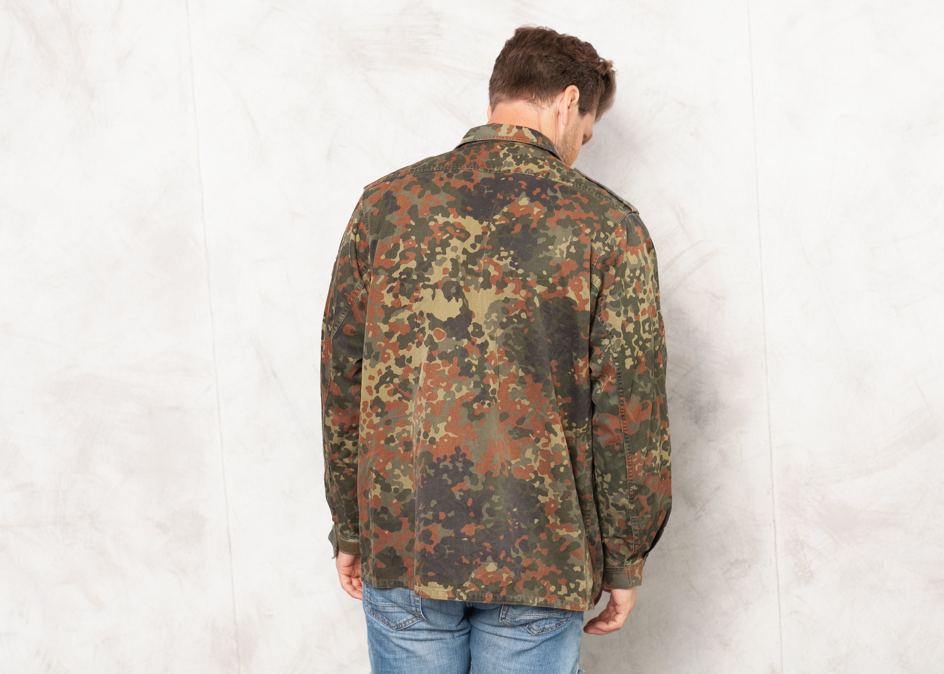 German Camo Jacket . Vintage Men 90s Flecktarn Jacket Army Surplus
