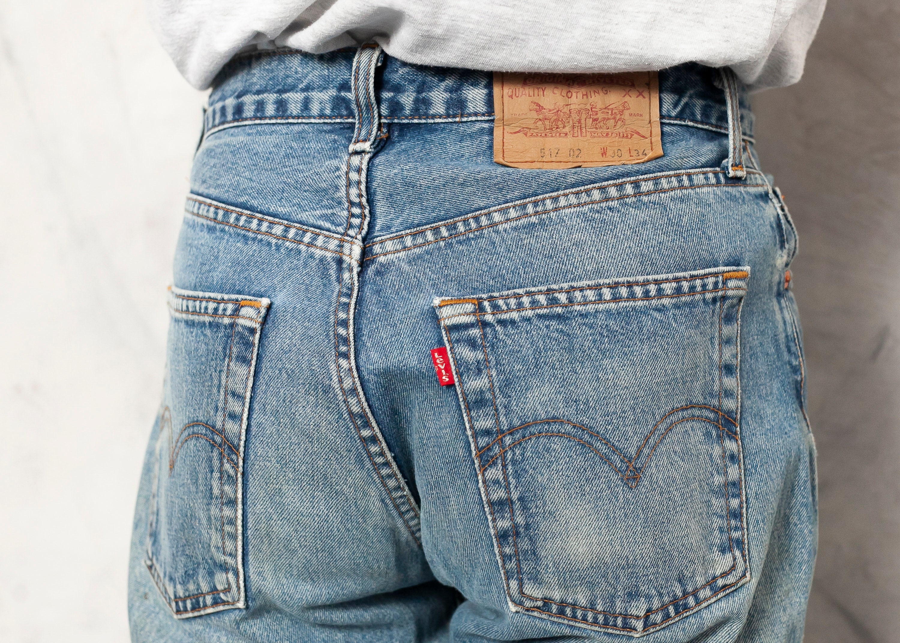 Levi's 517 02 Jeans vintage denim pants red tab faded button fly trousers  men clothing boyfriend gift size W30 L34