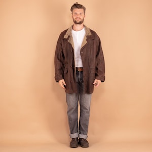 90&#39;s Men Sheepskin Coat, Size L Vintage Shearling Coat, Retro Leather Coat, Shearling Coat, Men&#39;s Leather Coat, Rugged Western Sheep Coat