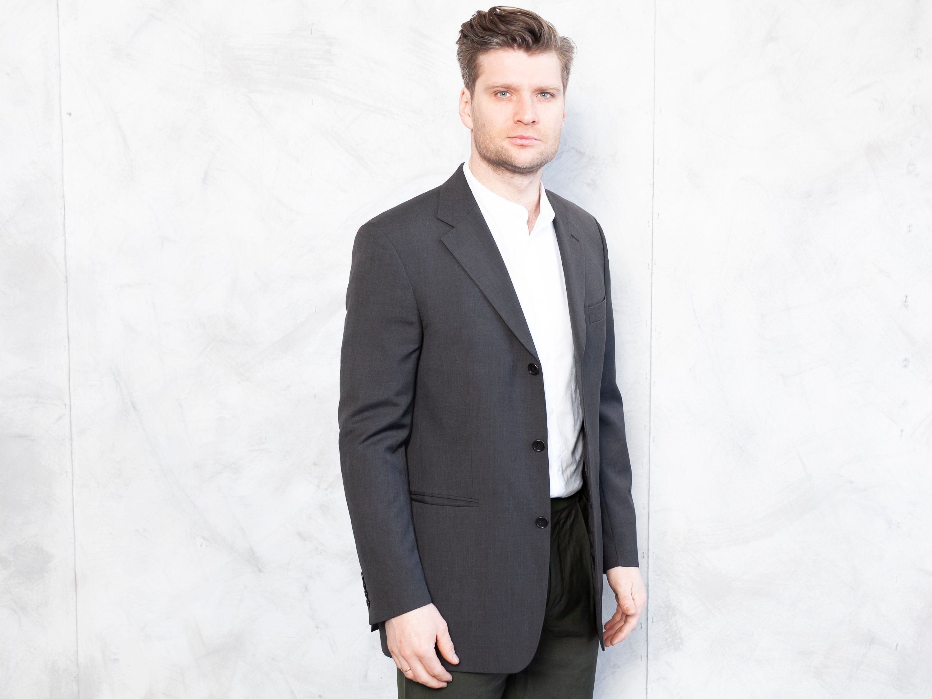 Grey Retro Blazer Vintage 90s Hugo Boss Suit Jacket Virgin Wool Luxury Coat Tailor Men Formal Jacket Smart Casual Men Clothing Size Large