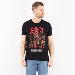 Men&#39;s Slayer Band T-Shirt, Size L Metal Band Tee, Graphic T-Shirt, Retro Tee, Vintage Printed Tee, Y2K Music Band Tee, Grunge Clothing
