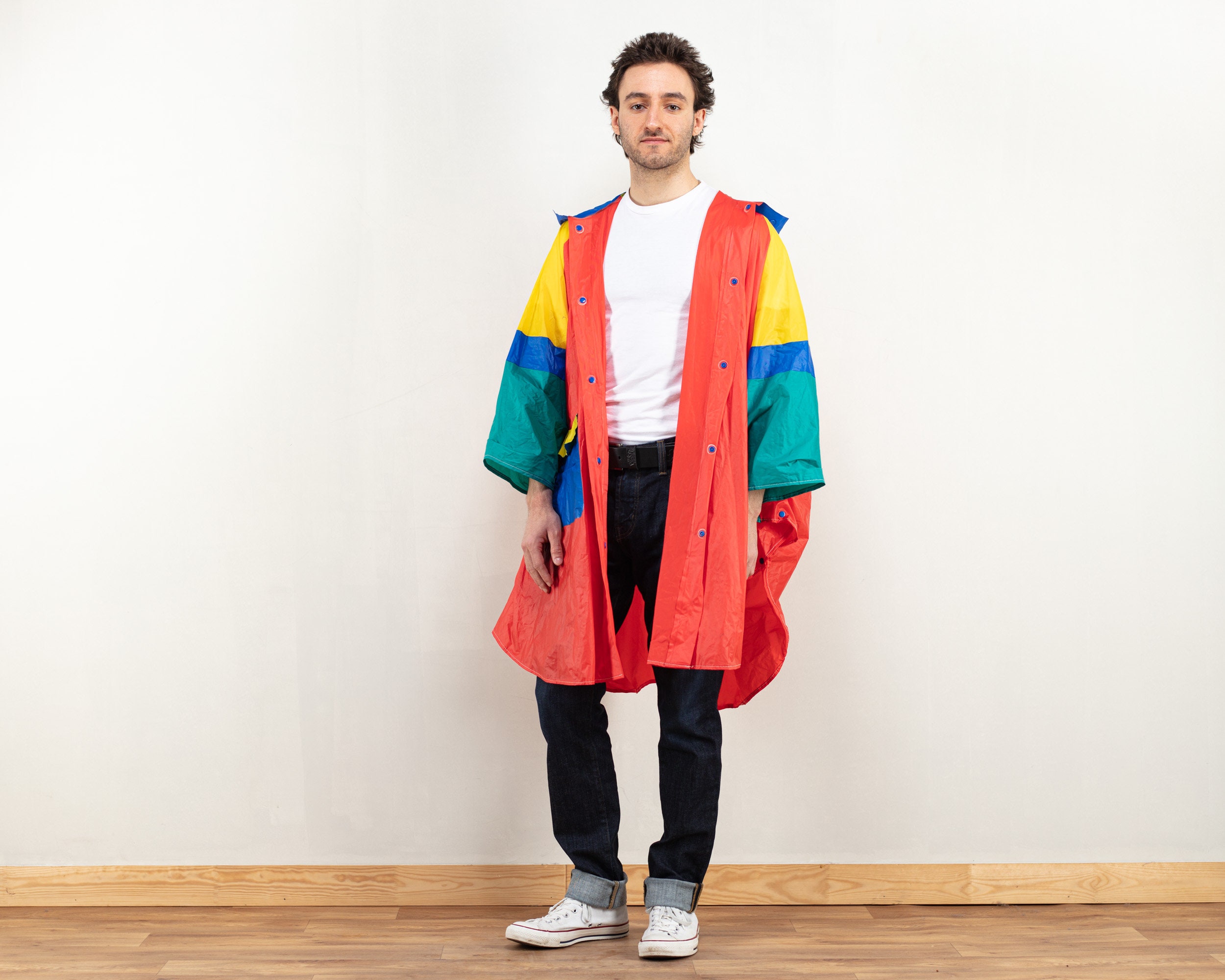 Men Rain Poncho 80s vintage PVC coat rain jacket hooded rain coat men