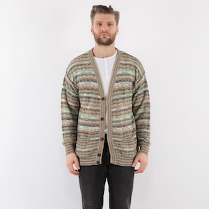Vintage Men Patterned Cardigan, Men&#39;s Size L Button Up Cardigan, Cozy Wear, Vintage Wool Jacket, Retro Knitwear, Vintage Boho, Cottagecore