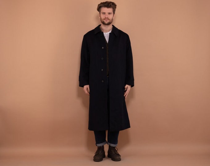 Long Wool Overcoat 80's, Size L Large , Vintage Loden Wool Coat, Classic Coat, Maxi Overcoat, Mens Clothing, Navy Blue Coat, BetaMenswear