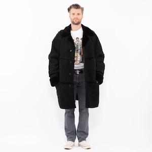 Men&#39;s Oversized Sheepskin Coat, Size XL Men Sheepskin Coat, Black Leather Coat,  Marlboro Man Coat, Mens Clothing, Western Americana Style