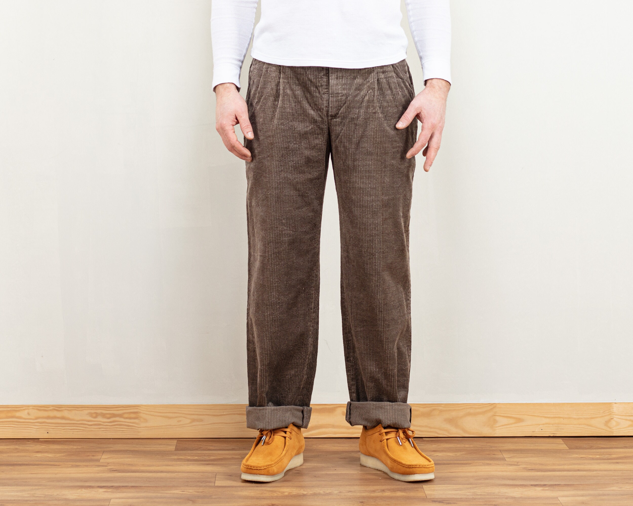 Vintage Men Corduroy Trousers Brown 