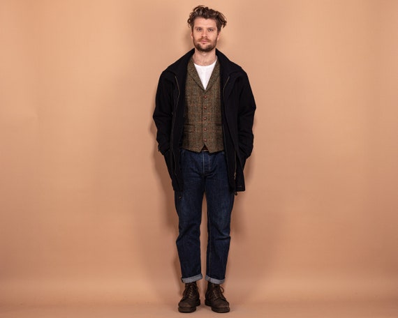 Men Wool Blend Parka Jacket 90's, Size L Large, Vintage Insulated