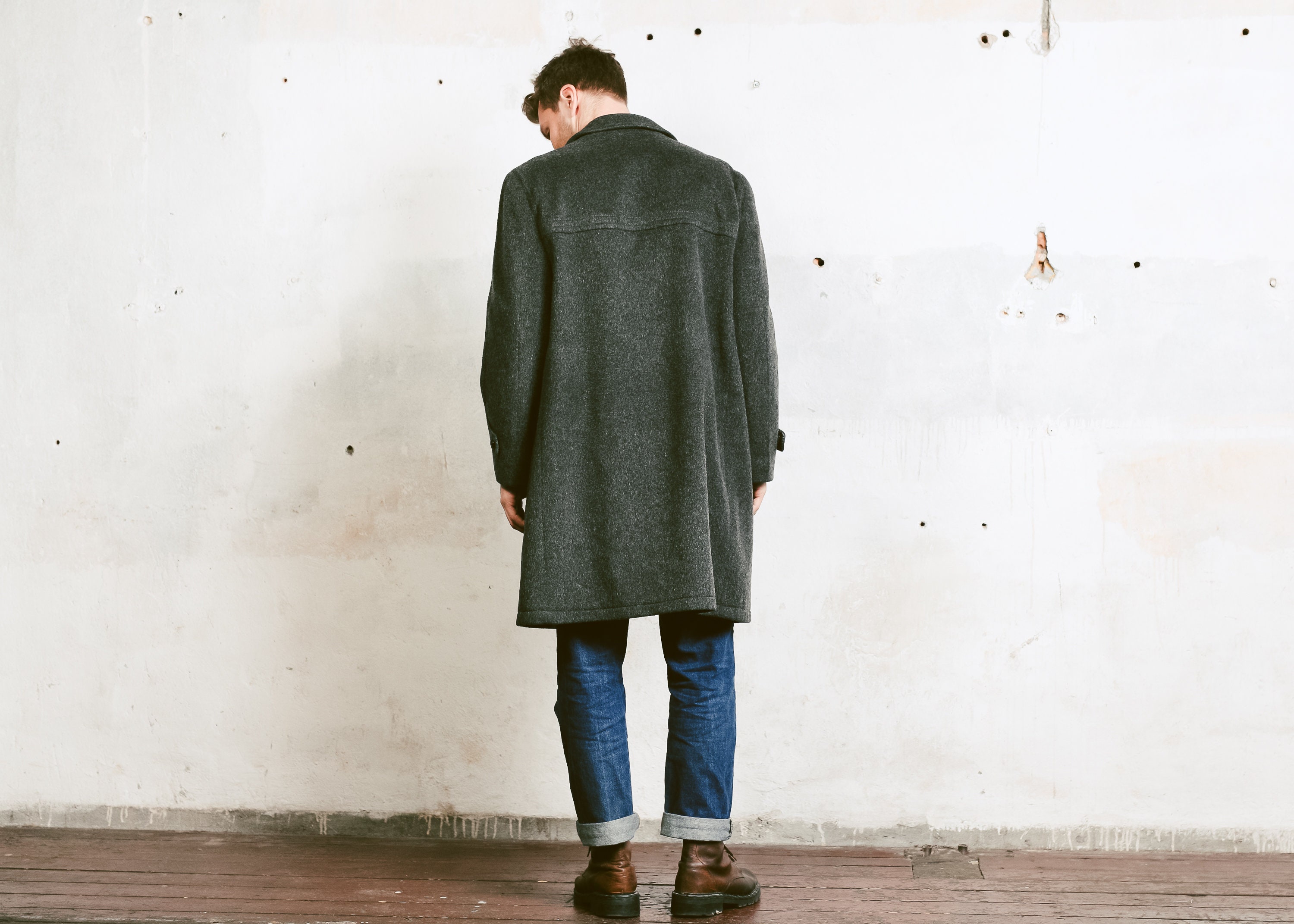 Grey Mohair Wool Coat . 80s Men Winter Coat 1980s Grey Topcoat