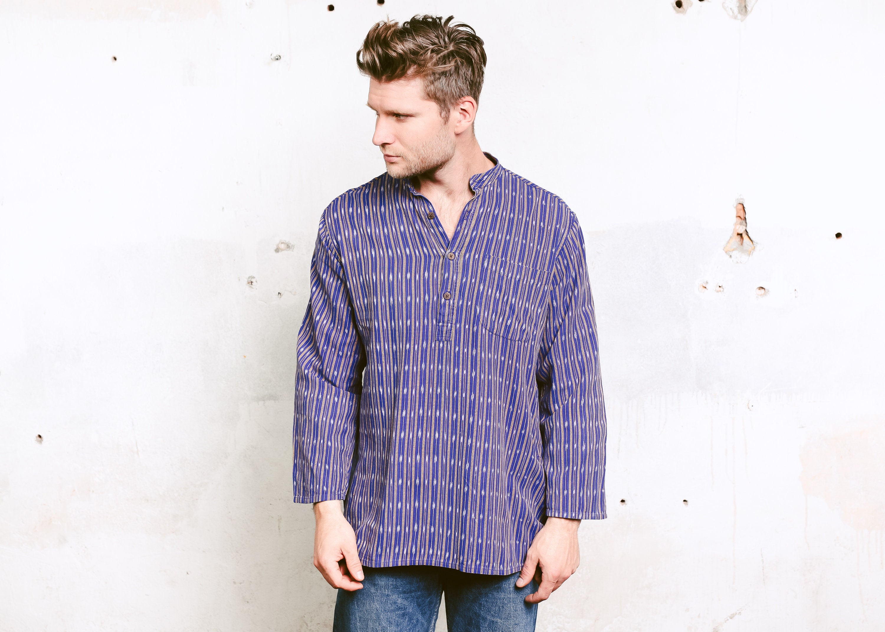 90s band collar shirt