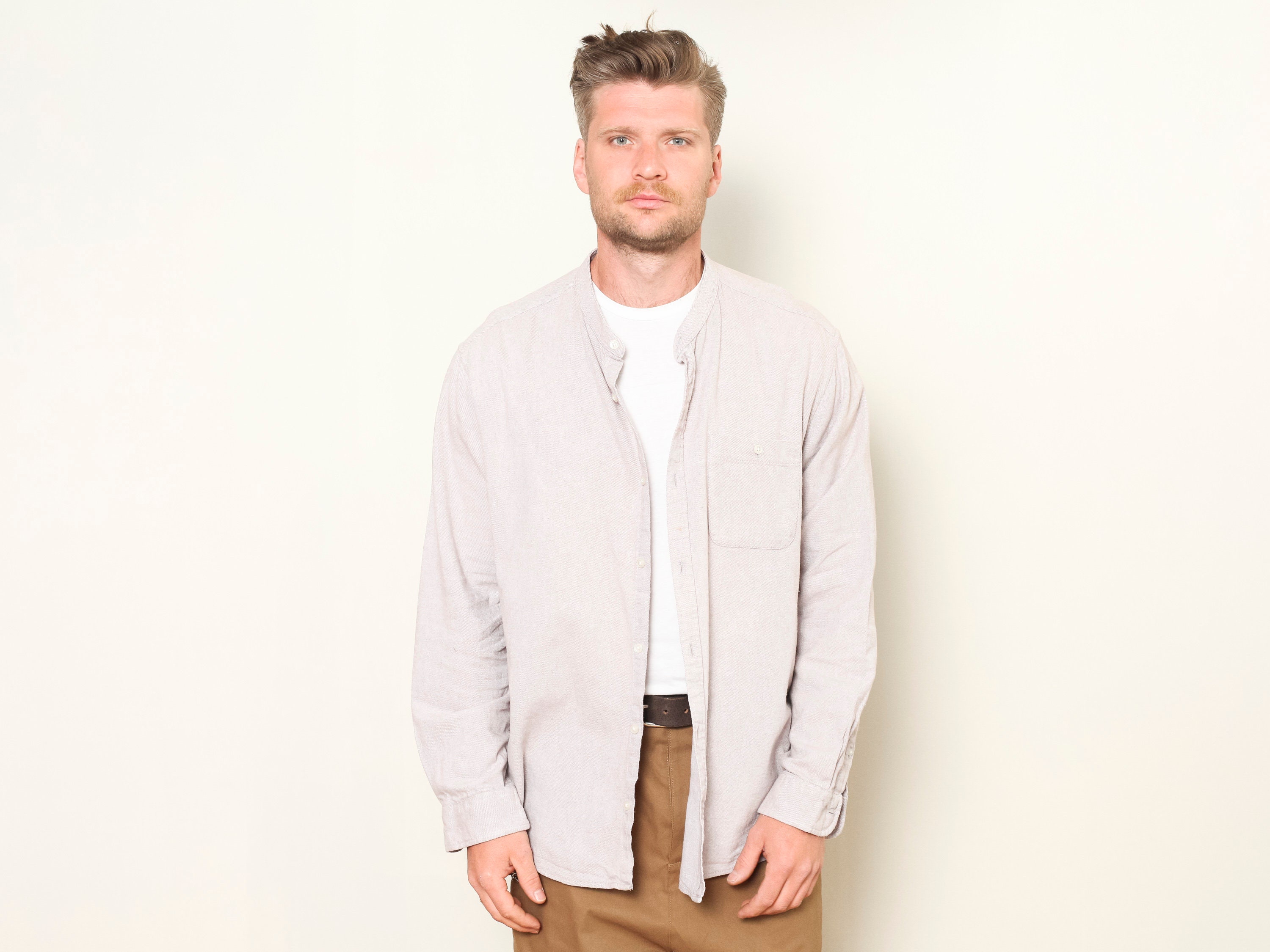 90s band collar shirt