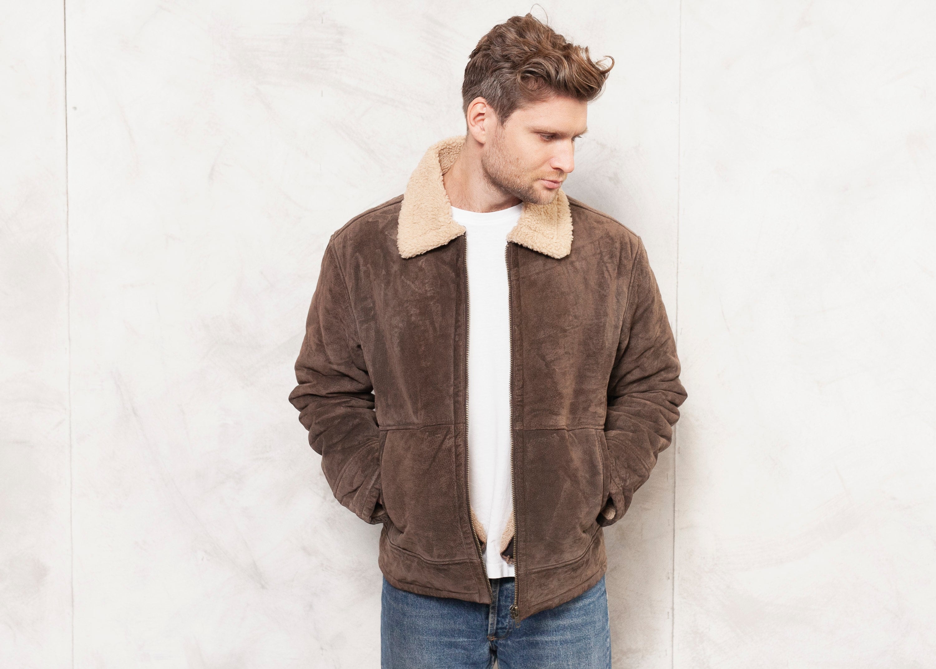 Mens sherpa deals suede jacket