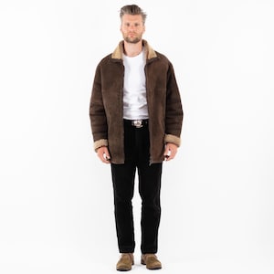 Vintage Men&#39;s Brown Sheepskin Coat, Men Size L Shearling Coat, Retro Leather Coat, Yellowstone Coat, Rugged Western Coat, Mens Clothing