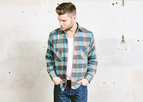 Smeiling Mens Retro Long Sleeve Lapel Plaid Button Down Dress Shirts