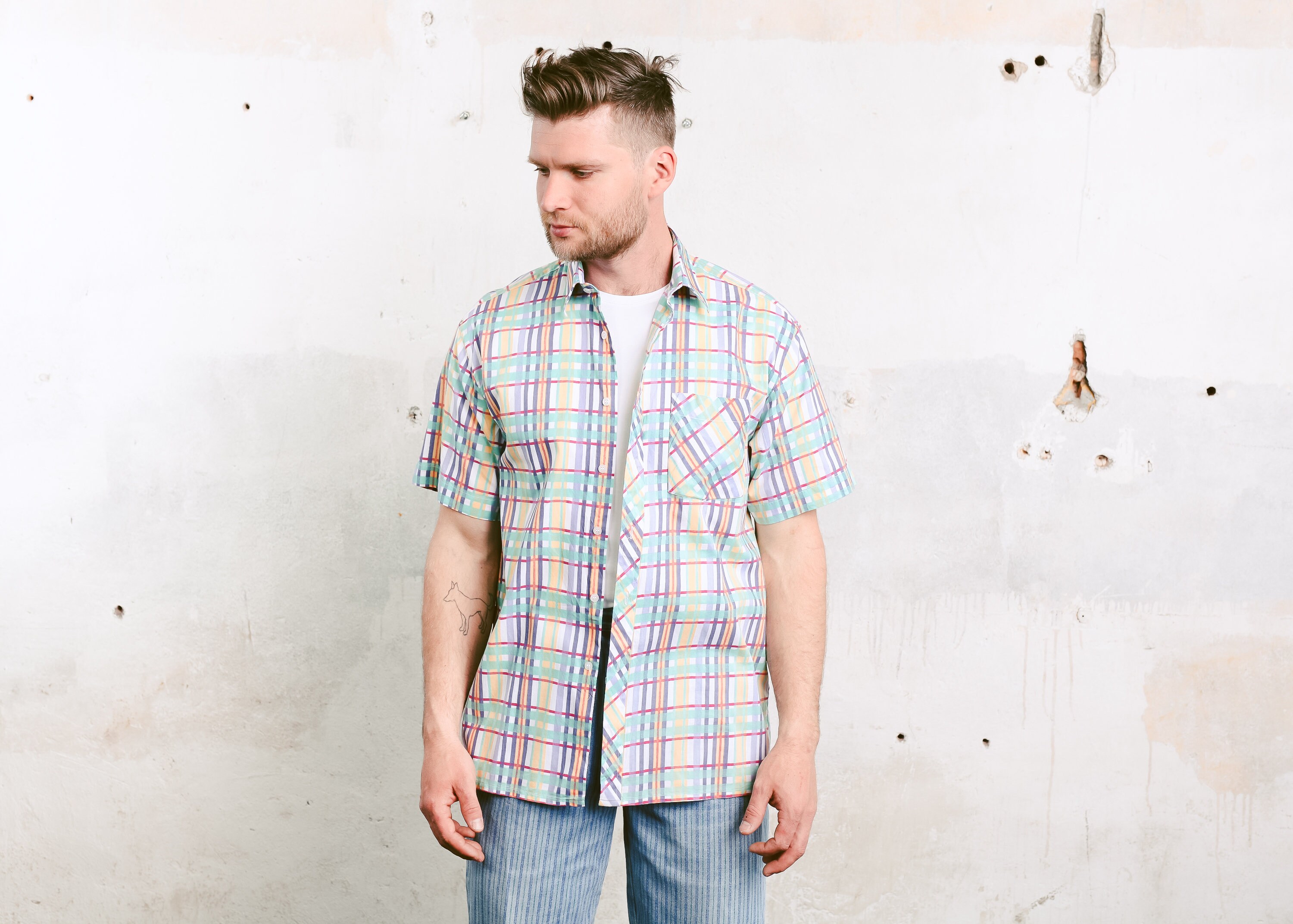 Plaid Summer Shirt multicolor Vintage 90s Button Down Bold Cotton 90s ...