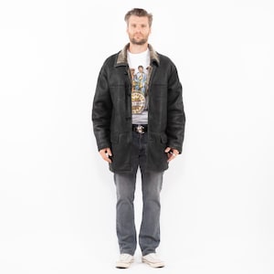 Men&#39;s Black Sheepskin Coat, Size L Men Sheepskin Coat, Black Leather Coat,  Old Country Sheepskin Coat, Mens Clothing, Americana Style