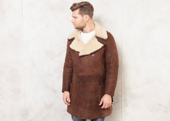70's Sheepskin Coat Vintage Shearling Coat Mens Wi