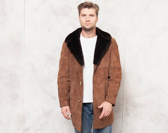 Suede Sherpa jas, maat medium M, vintage jaren '80 jas, faux schapenvacht jas, bruine sherpa jas, winterjas, tijdloze jas, BetaMenswear