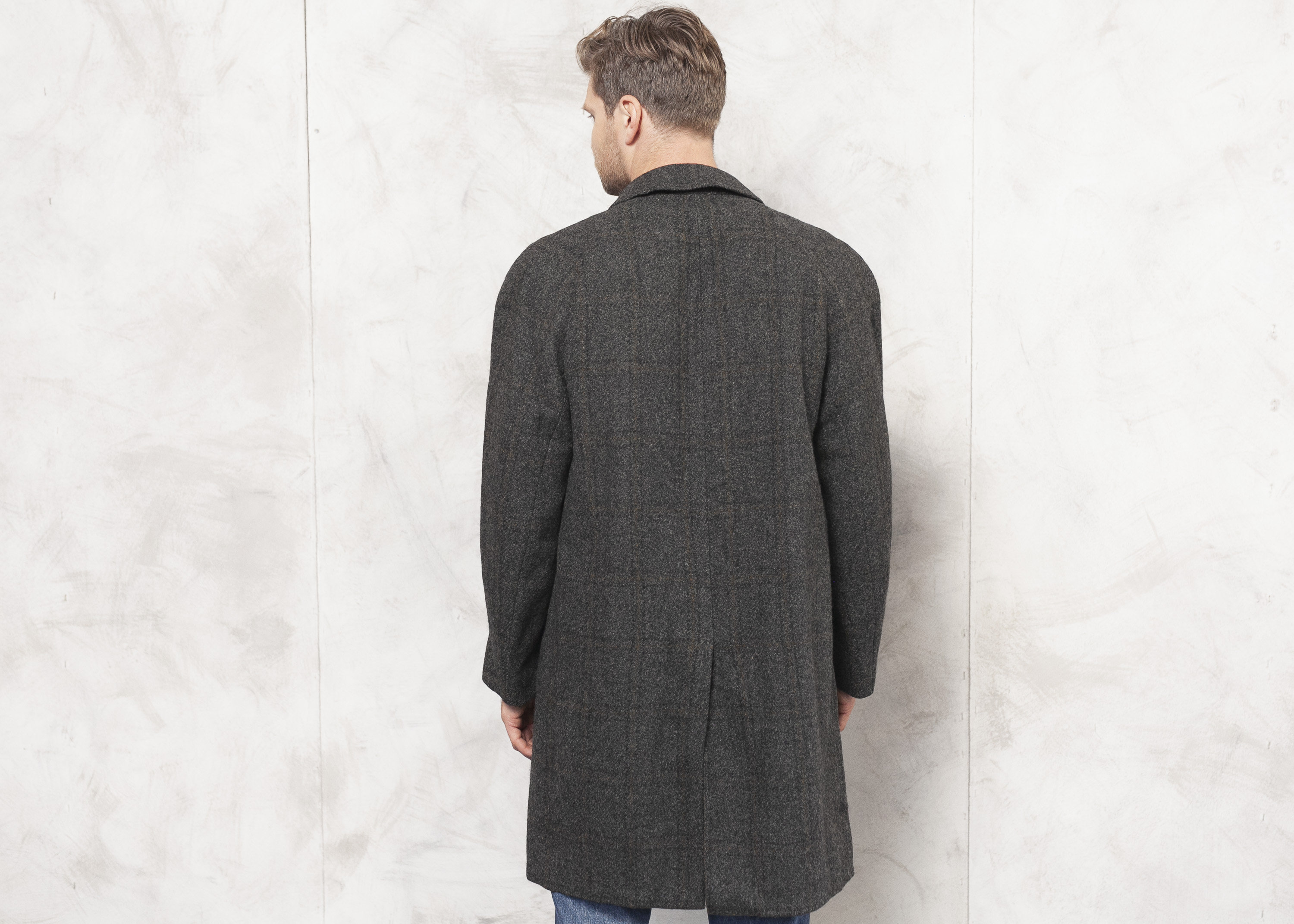 Winter Coat Henry Ballantyne Wool Vintage 70s Classic Mac Coat Plaid Winter Long Coat Wool Coat Man Clothing Size Medium