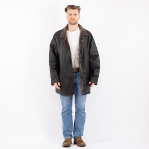 90&#39;s Black Sheepskin Coat, SizeXL Sheepskin Coat, Men Shearling Coat, Retro Leather Coat, Black Barn Coat, Mens Clothing, BetaMenswear
