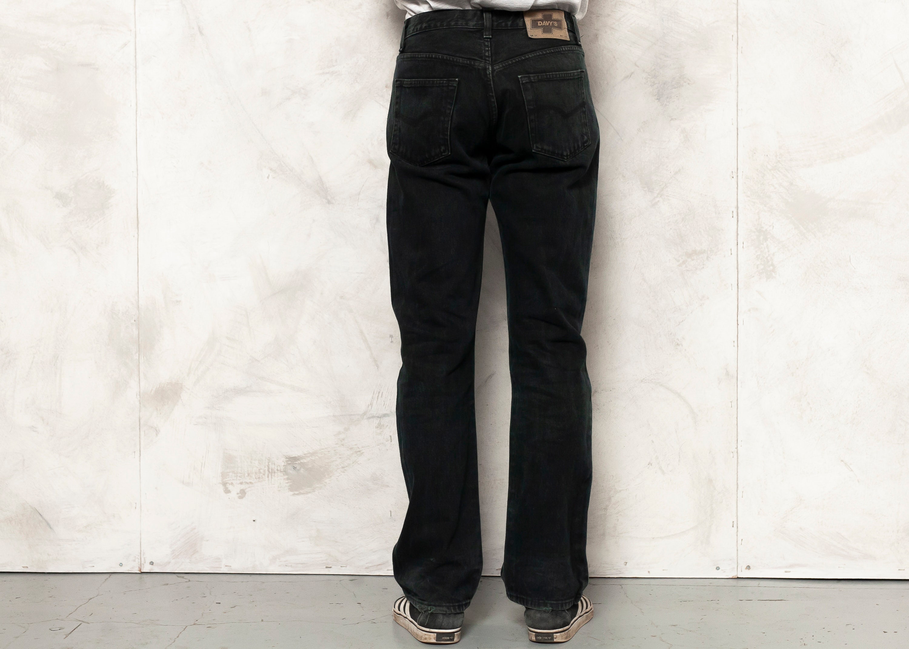 90s Black Jeans men vintage denim pants dark wash zipper fly men's