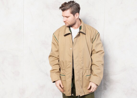 Insulated Parka Jacket 80's Vintage 1980s Men Beig