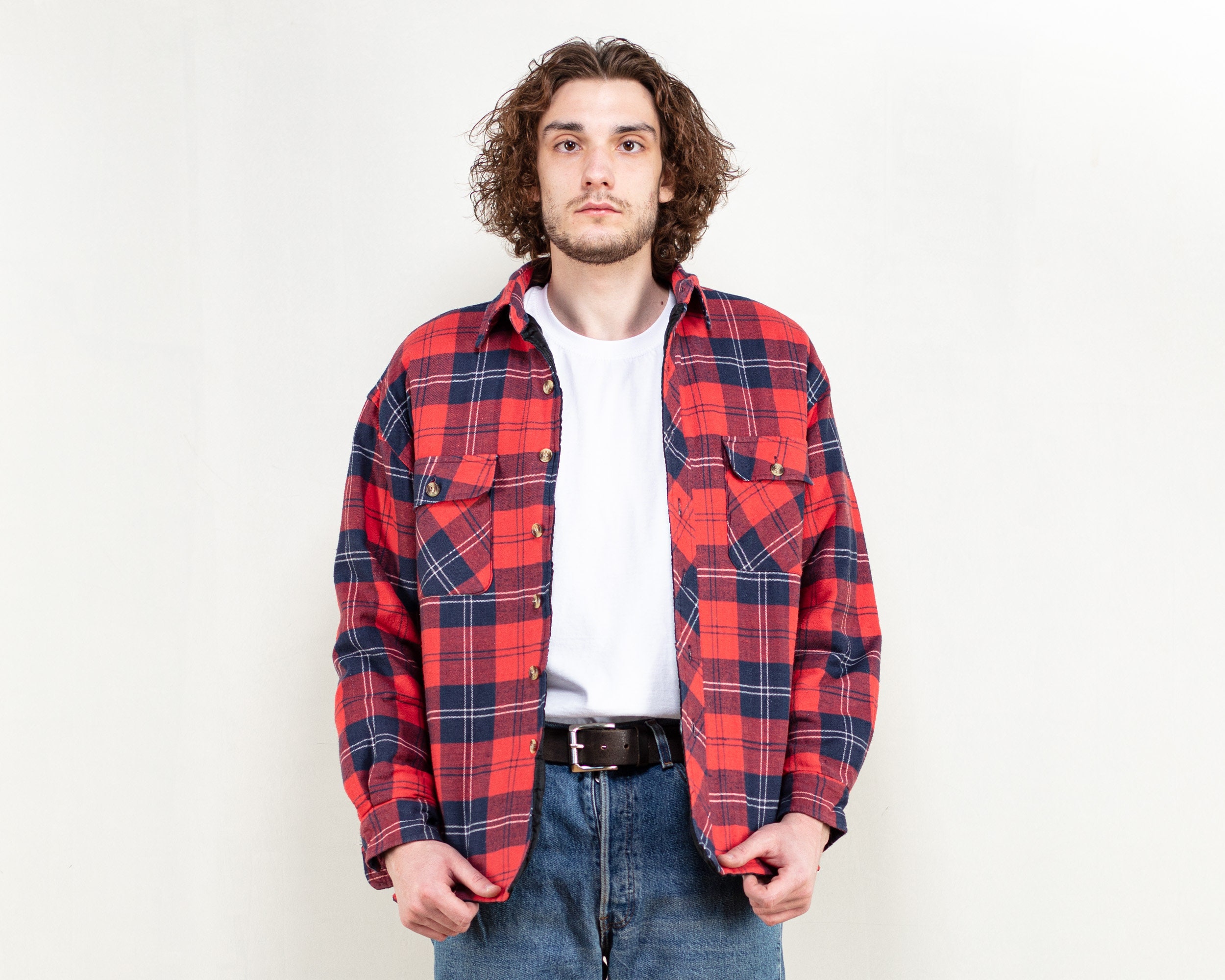 Plaid Padded Shirt Jacket men vintage 90's woodcutter jacket