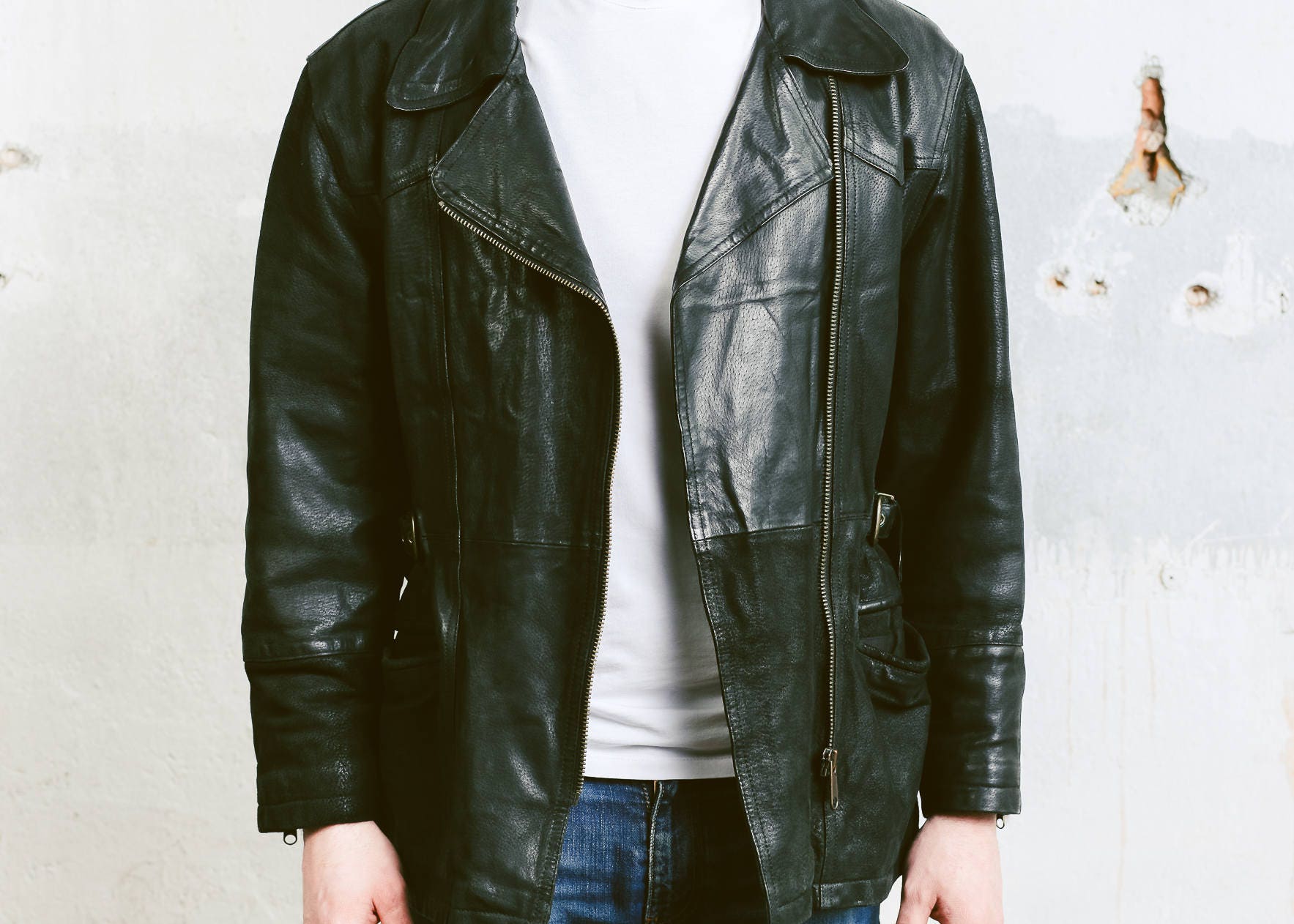 Vintage Leather Jacket . Mens Moto 90s Brown Motorcycle Biker Wear ...