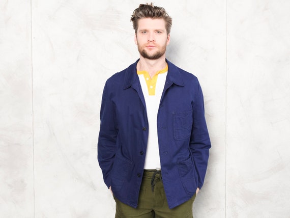 Unused Vintage Blazer Vintage Menswear Work Jacket Blue Uniform Navy Mens Jacket
