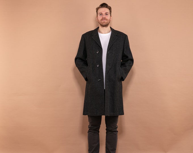 70s Gray Wool Coat, Size Medium M, Vintage Wool Coat, Men Wool Topcoat, Minimalist Long Coat, Classic Outerwear, Elegant Coat, BetaMenswear