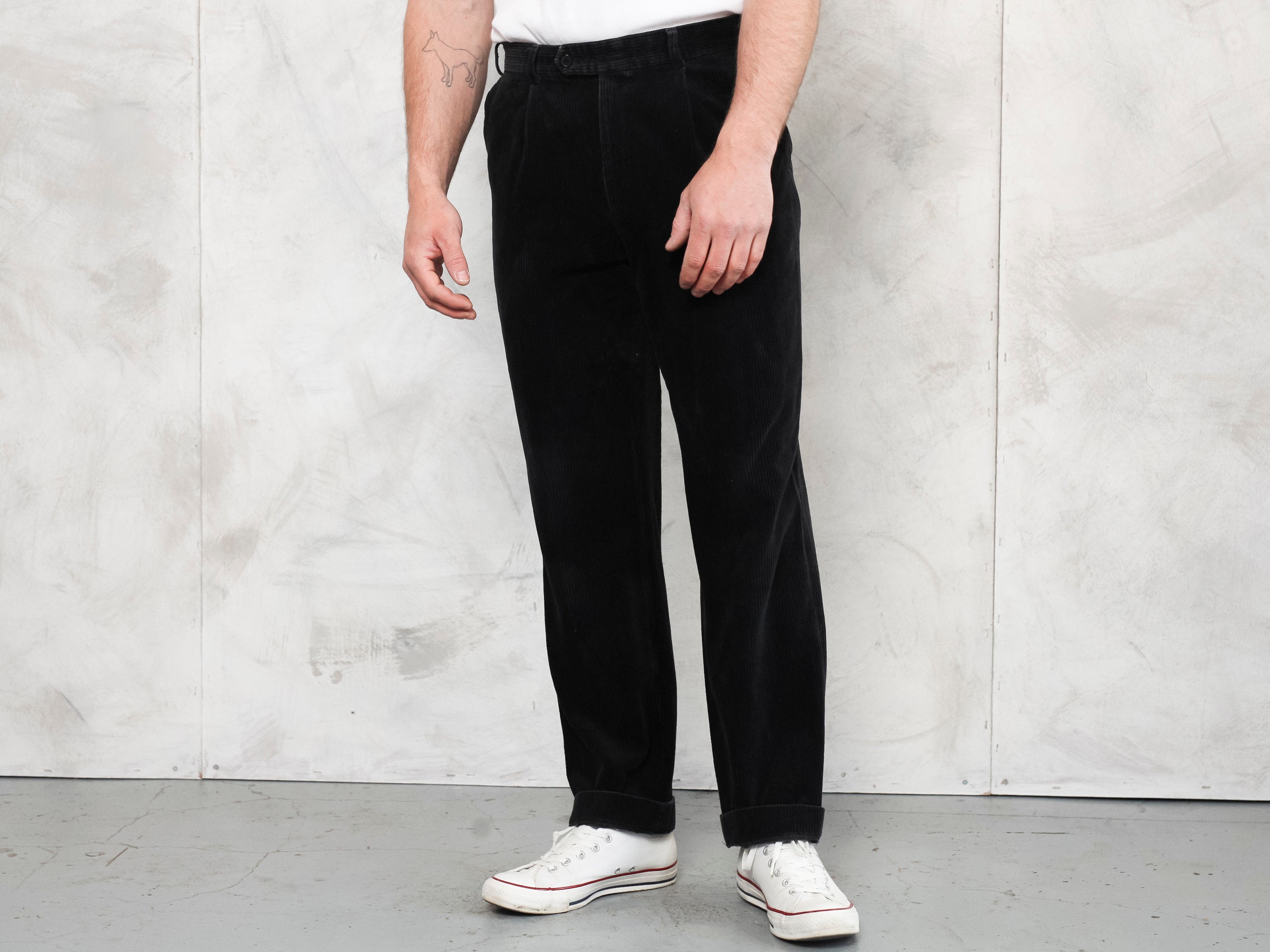 Black Cord Pants vintage men trousers corduroy pants men's trousers men