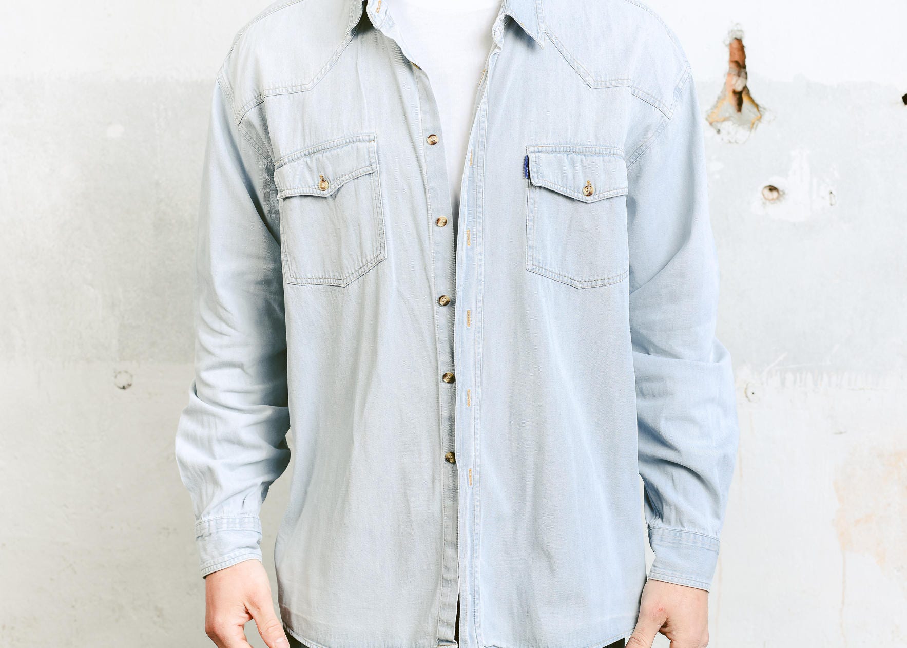 Vintage 90s Denim Shirt . Light Blue Shirt Chambray Men's 90s Grunge ...