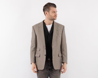 70s Beige Wool Blazer Jacket, Vintage Retro Sport Coat, Men's Size M